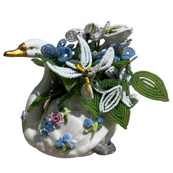 Von Schierholz Handmalerei Made in Germany Beaded Floral Swan - Picture 2 of 8